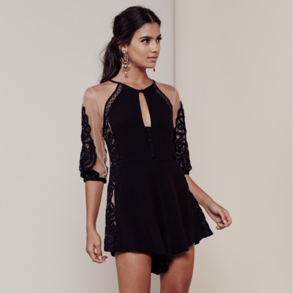 For Love And Lemons Valentina Romper Black - S